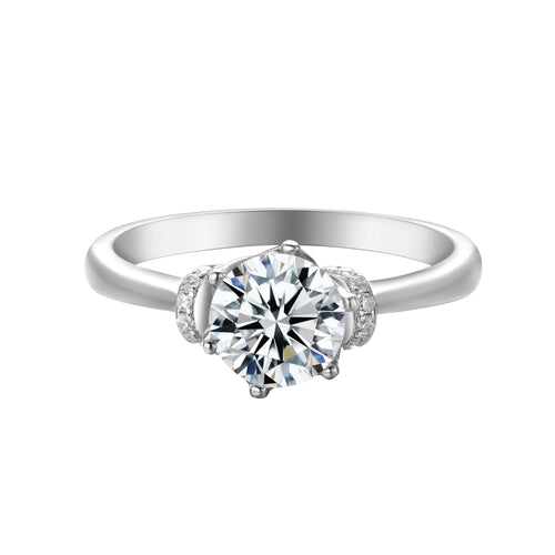 Imperial Impression Solitaire Regalia Round Moissanite Engagement Ring in Sterling Silver