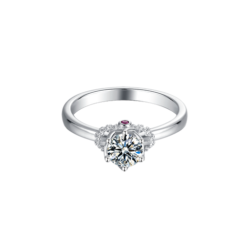 Extravagant Round Cut Mossanite with Side Top Motifs Solitaire Engagement Ring in Sterning Silver