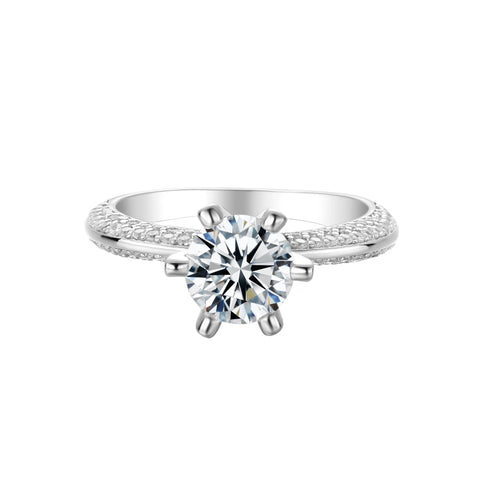 Silver Serenity Classic Round Solitaire Moissanite Engagement Ring in Sterling Silver