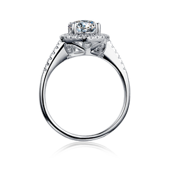 Diva Halo Style Designer Round Moissanite Engagement Ring in Sterling Silver