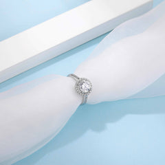 Diva Halo Style Designer Round Moissanite Engagement Ring in Sterling Silver