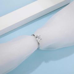 Twist Shank Elegant Six Prong Set Classic Round Solitaire Moissanite Engagement Ring in Sterling Silver