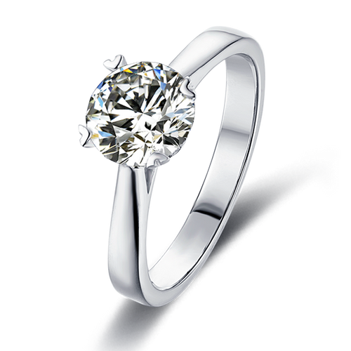 Celestial Solitaire Affection Round Moissanite Simple Engagement Ring on Sterling Silver