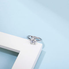 Celestial Solitaire Affection Round Moissanite Simple Engagement Ring on Sterling Silver