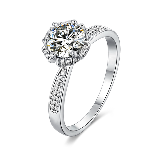 Moonlit Mirage Halo Style Round Moissanite Engagement Ring in Sterling Silver