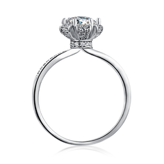 Moonlit Mirage Halo Style Round Moissanite Engagement Ring in Sterling Silver