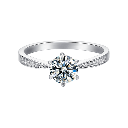 Sovereign Sparkle Round Moissanite Elite Solitaire Engagement Ring in Sterling Silver