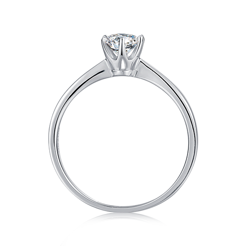 Classic Tapered Shank Six Prong Set Round Solitaire Moissanite Engagement Ring in Sterling Silver