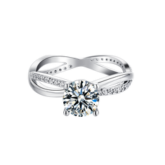 Ethereal Haven Delight Crisscross Style Round Moissanite Solitaire Engagement Ring in Sterling Silver