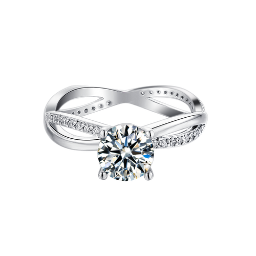 Ethereal Haven Delight Crisscross Style Round Moissanite Solitaire Engagement Ring in Sterling Silver