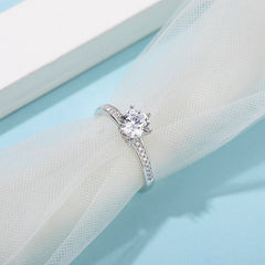 Opulent Elegance Bezel Set Round Solitaire  Moissanite Swirl Shank Engagement Ring in Sterling Silver