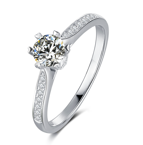Stardust Sparkle Classic Round Solitaire Moissanite Engagement Ring in Sterling Silver