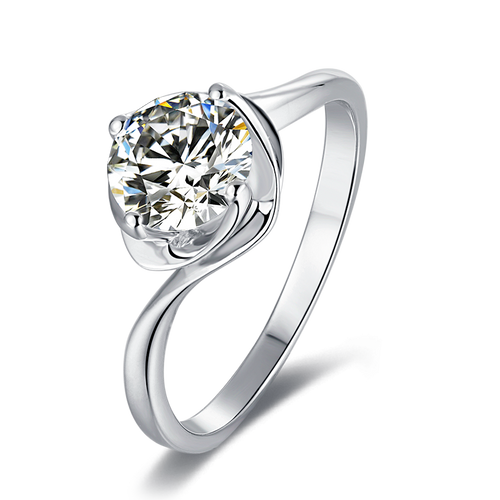 Exquisite Elite Round Solitaire Moissanite Essence Engagement Ring in Sterling Silver