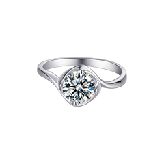 Exquisite Elite Round Solitaire Moissanite Essence Engagement Ring in Sterling Silver