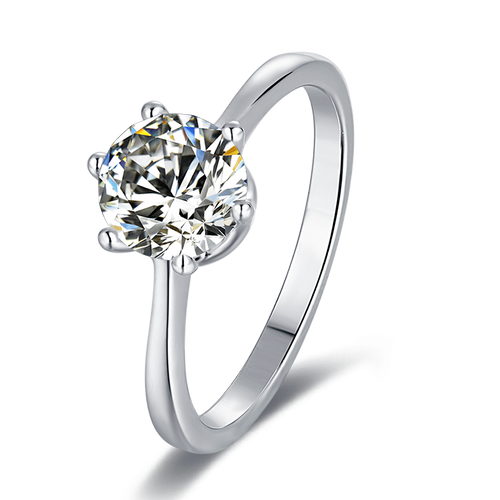 Majestic Monarch Round Moissanite Solitaire Crown with Side Studded shank Engagement Ring in Sterling Silver