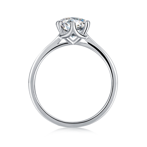 Majestic Monarch Round Moissanite Solitaire Crown with Side Studded shank Engagement Ring in Sterling Silver