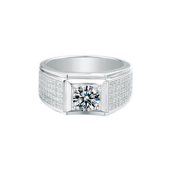 Epic Design Four-Prong Set Round Moissanite Men's Ring in Sterling Silver