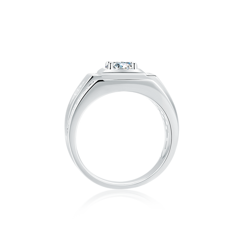 Timeless TwilightElegance Four-Prong Set Round Moissanite Men's Ring in Sterling Silver