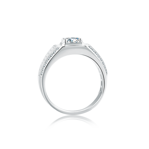 Heirloom Delight Vintage Style Round Moissanite Men's Signet Ring in Sterling Silver