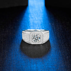 Heirloom Delight Vintage Style Round Moissanite Men's Signet Ring in Sterling Silver