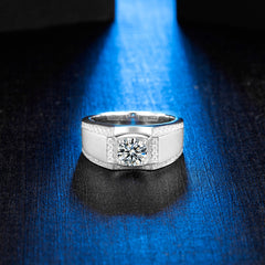 Starry Embrace Four-Prong Set Round Moissanite Men's Ring in Sterling Silver