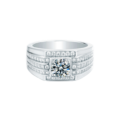 Heavenly Circlet Halo Style Round Moissanite Brilliance Men's Ring in Sterling Silver