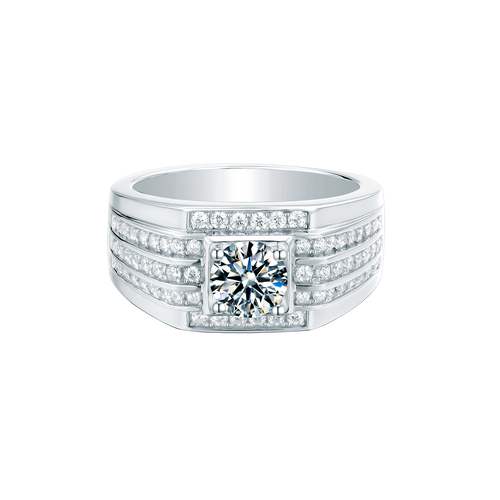 Heavenly Circlet Halo Style Round Moissanite Brilliance Men's Ring in Sterling Silver
