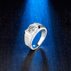 Vintage Style Round Moissanite Classic Signet Men's Ring on Sterling Silver