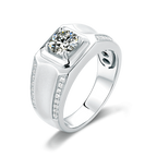 Celestial Crown Solitaire Round Moissanite Set Men's Ring in Sterling Silver