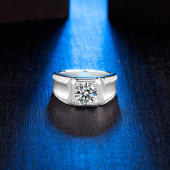 Celestial Crown Solitaire Round Moissanite Set Men's Ring in Sterling Silver