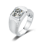 Round Moissanite Four-Prong Set Exquisite Men's Ring on Sterling Silver
