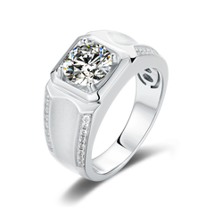 Round Moissanite Four-Prong Set Exquisite Men's Ring on Sterling Silver