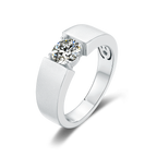 Classic Tension Set Solitaire Round Moissanite Men's Ring in Sterling Silver