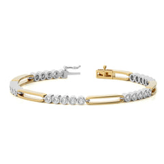 Radiant Brilliance Lab-Grown Diamond Studded Two Tone Yellow Gold Vermeil Clip Tennis Bracelet with Clasp Lock in 925 Sterling Silver