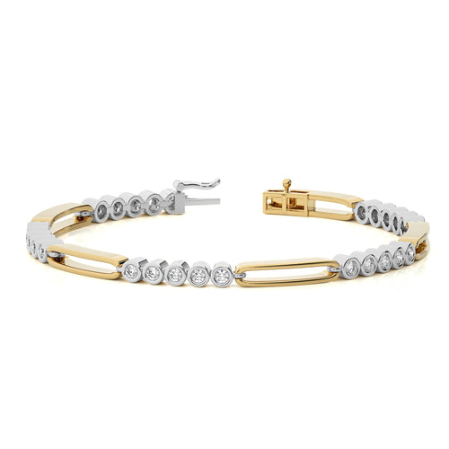 Radiant Brilliance Lab-Grown Diamond Studded Two Tone Yellow Gold Vermeil Clip Tennis Bracelet with Clasp Lock in 925 Sterling Silver