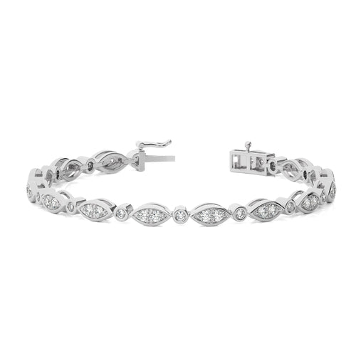 Timeless Voyage Sustainable Lab Grown Diamond Studded Boat Shape Motifs Design Linked Tennis Bracelet with Clasp Lock in 925 Sterling Silver Size 7 Inch