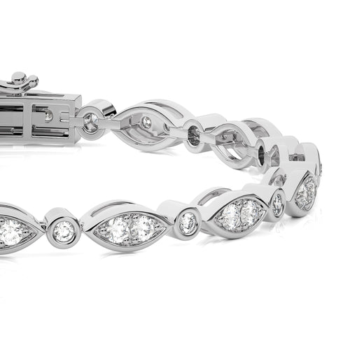 Timeless Voyage Sustainable Lab Grown Diamond Studded Boat Shape Motifs Design Linked Tennis Bracelet with Clasp Lock in 925 Sterling Silver Size 7 Inch