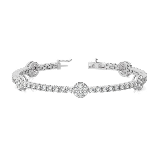 Eternal Sparkle Ethical Lab Grown Diamonds Studded Round Motifs Linked Station/Tennis Bracelet with Clasp Lock in 925 Sterling Silver Size 7 Inch