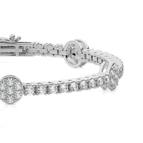 Jewels of Tomorrow Sustainable Lab Grown Diamonds Studded Round Motifs Linked Station/Tennis Bracelet with Clasp Lock in 925 Sterling Silver Size 7 Inch