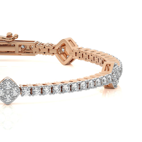 Heirloom Glow Eco-Friendly Natural Diamonds Studded Cushion Shaped Motifs Linked Gold Station/Tennis Bracelet with Clasp Lock