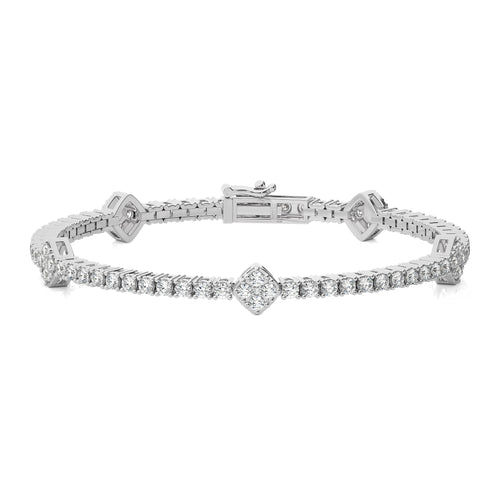 Heirloom Glow Eco-Friendly Lab Grown Diamonds Studded Cushion Shaped Motifs Linked Station/Tennis Bracelet with Clasp Lock in 925 Sterling Silver Size 7 Inch