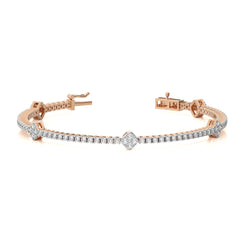 Sculpted Splendor Eco-Friendly Natural Diamonds Studded Cushion Shaped Motifs Linked Gold Station/Tennis Bracelet with Clasp Lock