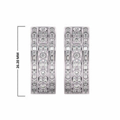 1 1/2 CT. Natural Round and Baguette Diamond Studded Hoop Earrings