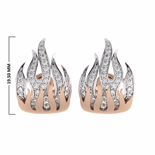3/4 CT. Natural Round Diamond Studdded Fire Flame Designer Stud Earrings