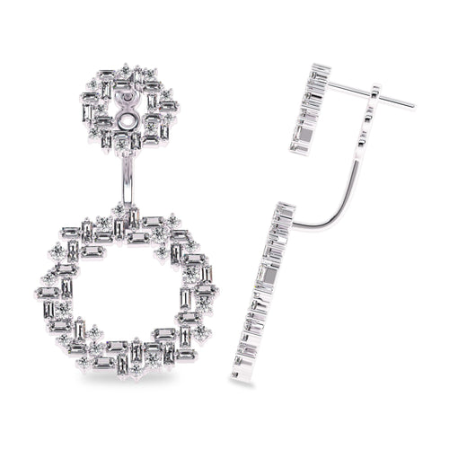 2 3/4 CT. Natural Round and Baguette Diamond Studded Designer Cubism Circular Dangling Hoop Earrings