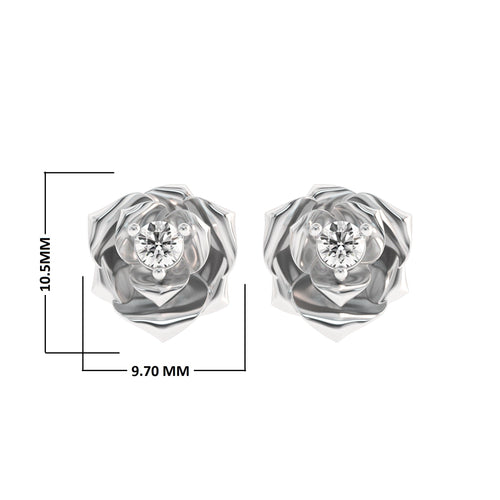 1/4 CT. Natural Round Solitaire Diamond Studded Rose Flower Stud Earrings