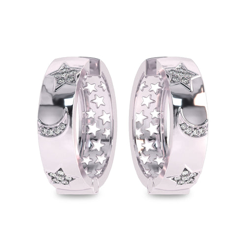 1/2 CT. Natural Diamond Studded Star and Crescent Moon Designer Hoop Earrings