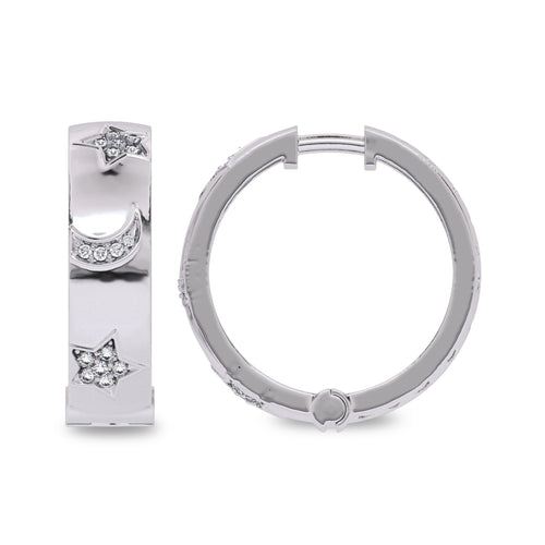 1/2 CT. Natural Diamond Studded Star and Crescent Moon Designer Hoop Earrings