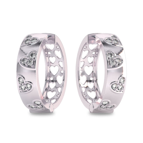 1 CT. Natural Diamond Studded Designer Little Hearts Embedded Hoop Earrings