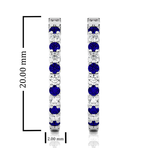 1 CT Sapphire Diamond Inside Out Hoop Earrings
